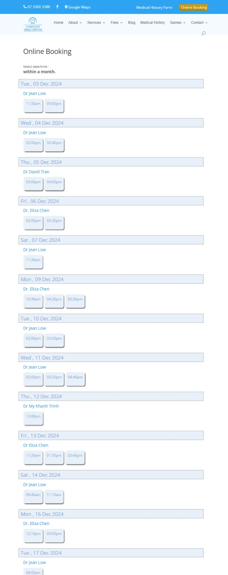online booking schedule